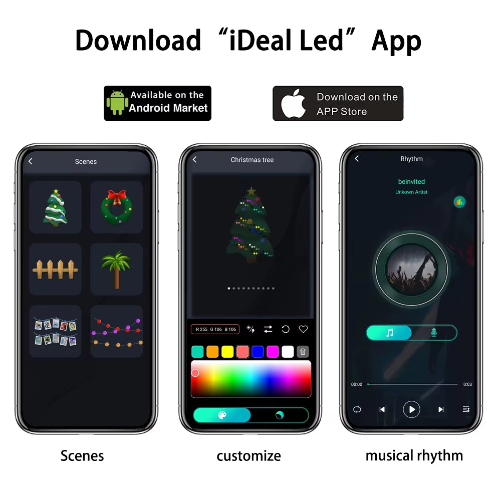 WS2812B LED String Light BT RGB Christmas Lights Party 5M 10M Music APP RGBIC Dream Color Addressable Individually USB 5V Power