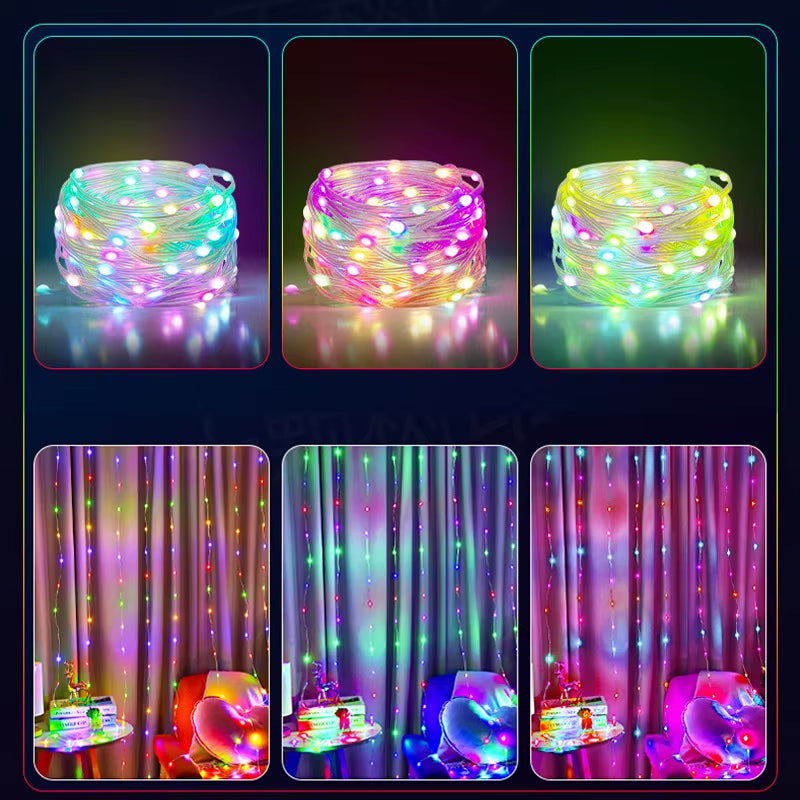 WS2812B LED String Light BT RGB Christmas Lights Party 5M 10M Music APP RGBIC Dream Color Addressable Individually USB 5V Power