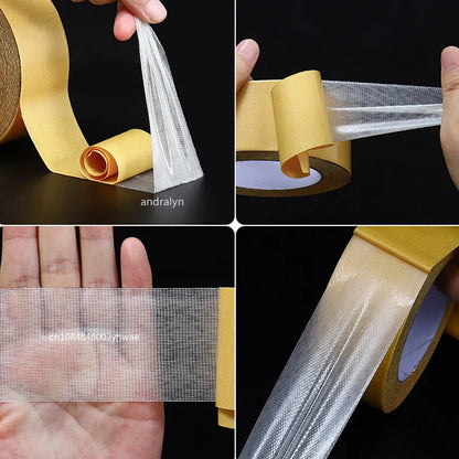1Roll Double Sided Tape High Viscosity Grid Fiber Transparent Double Sided Tape Sticky Waterproof Adhesive Fiber Mesh Tapes